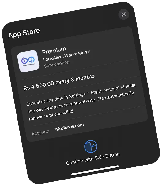 LookAlike Match App Store subscription screen
