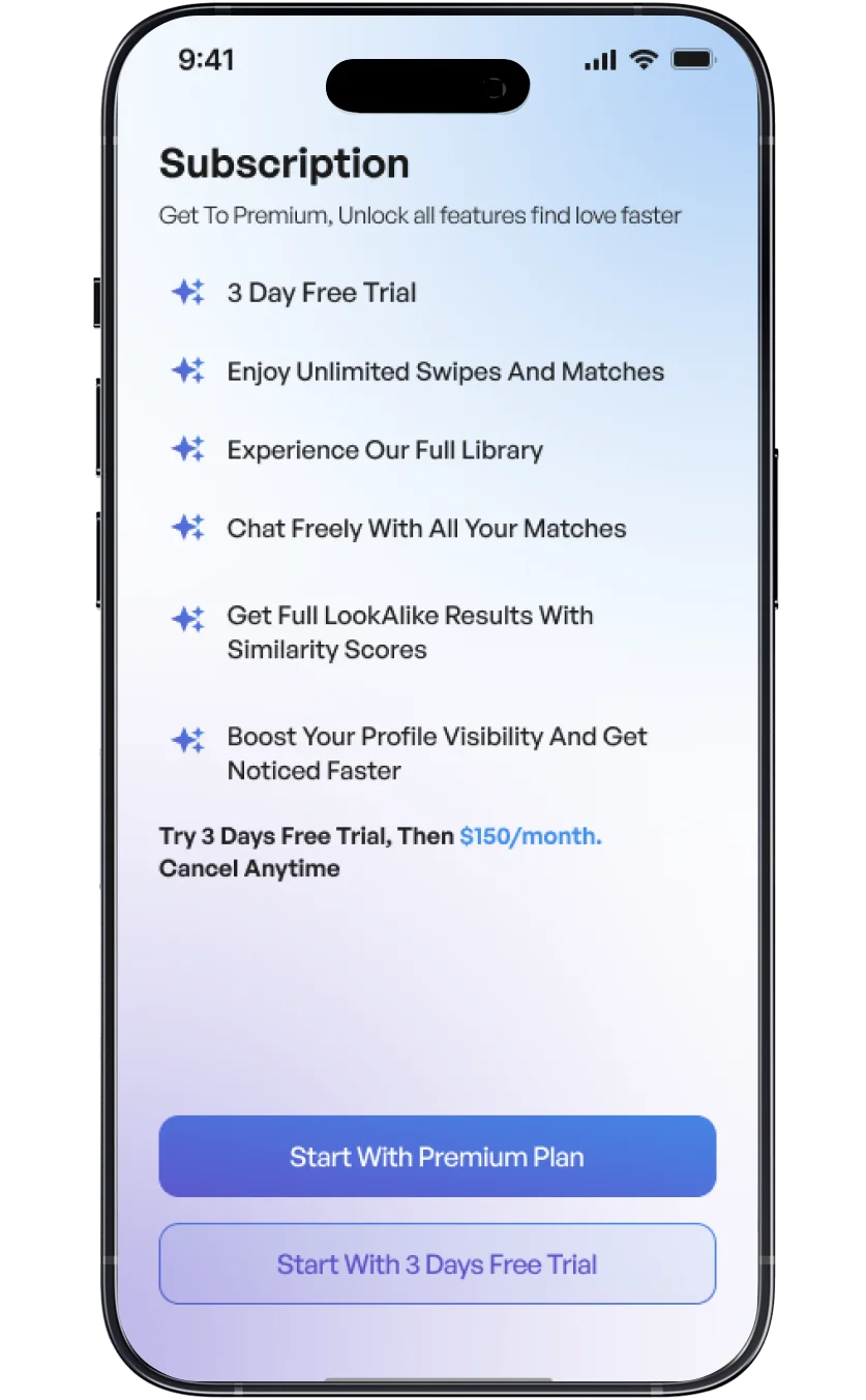 LookAlike Match subscription screen