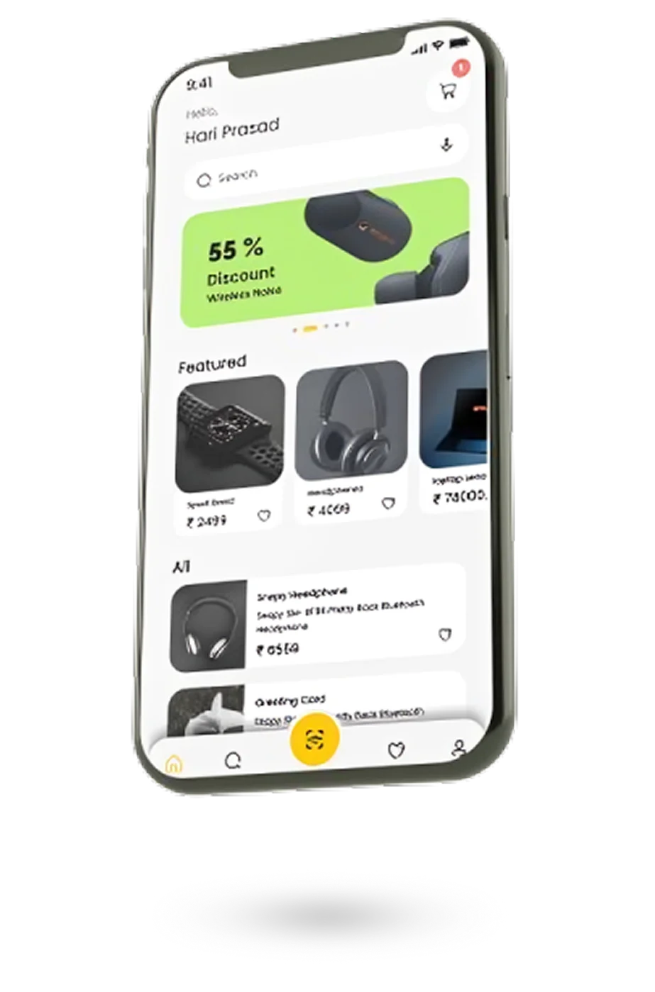 Mobile app mockup showing custom software engineering services for smooth ecommerce experience and user interface.