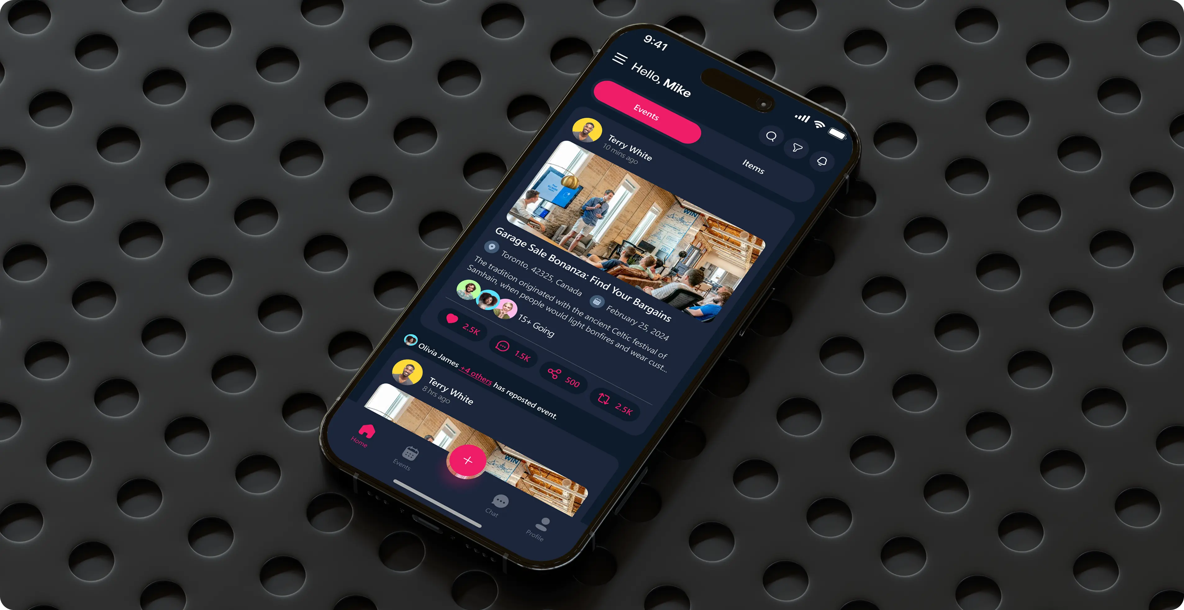My Garage Outlet mobile app interface showing vehicle listings and dealership search features