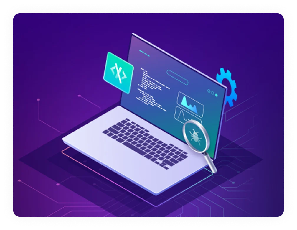 Prototyping interface for mobile app QA showing test cases and bug tracking system
