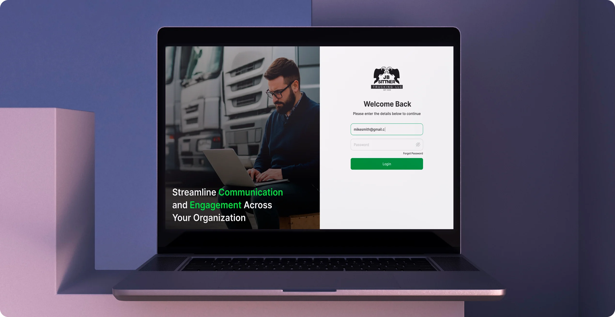 Sittner Trucking LLC mobile app interface displaying freight tracking and logistics management features.