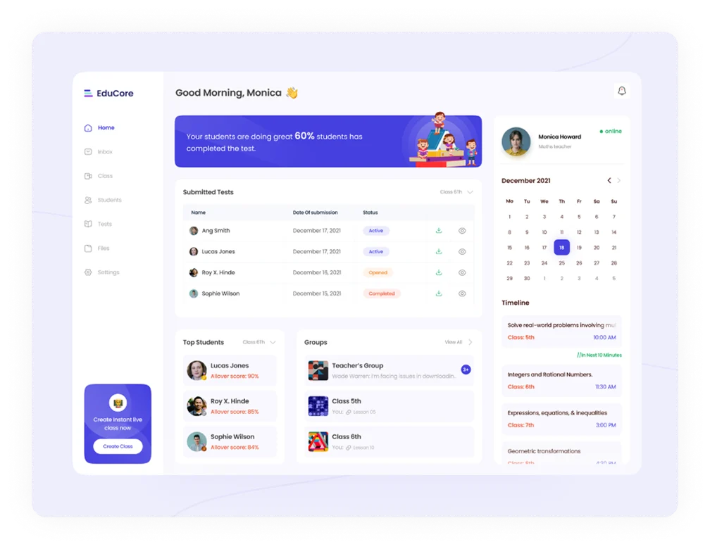 Web portal development services dashboard displaying multi-user access controls and personalized content modules